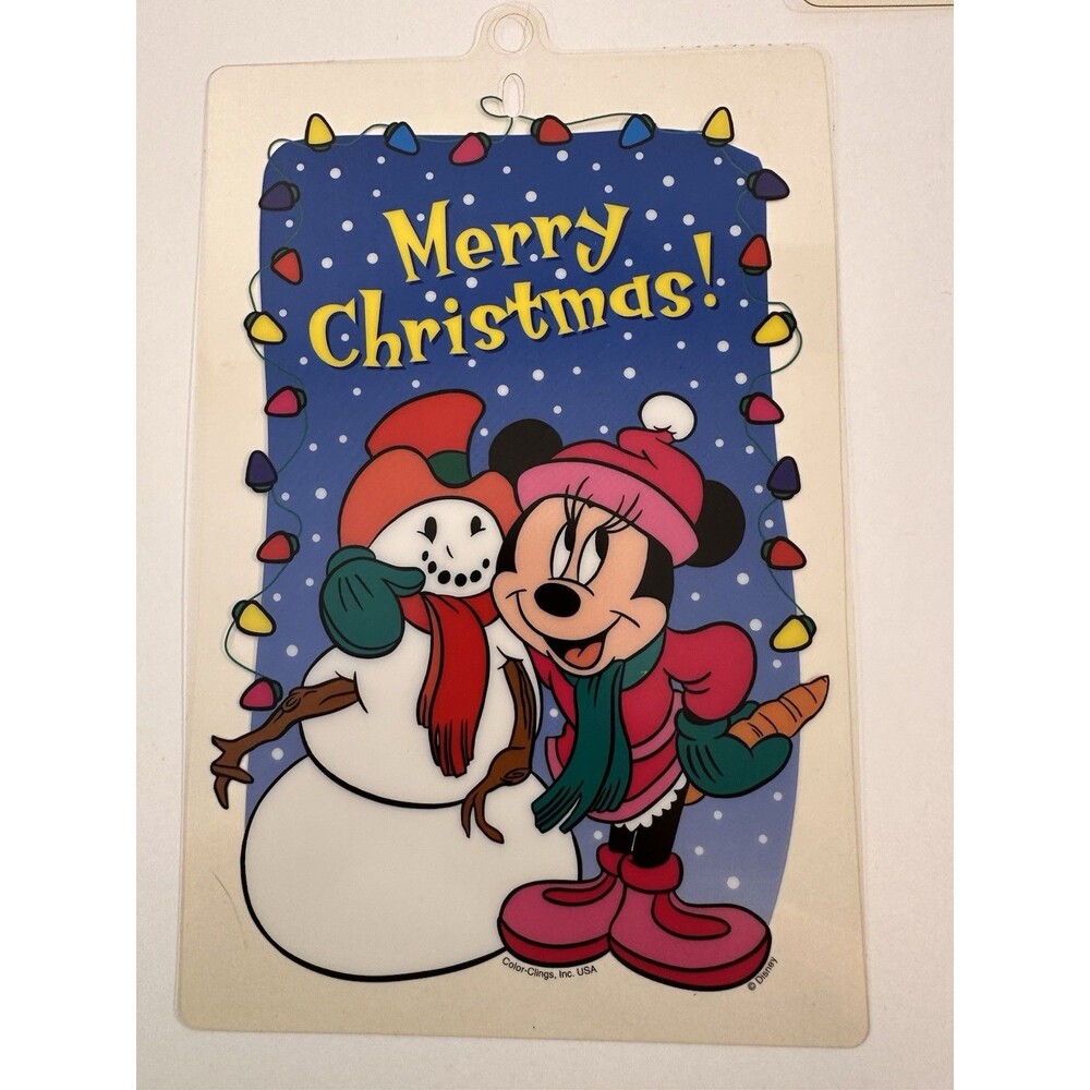 Disney Christmas Vintage Plastic Window Clings Goofy Mickey Minnie Set Of 7 Used - Picture 6 of 9